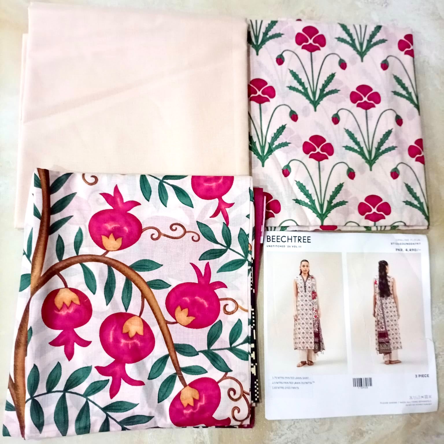 Beechtree 3pc printed  lawn suit